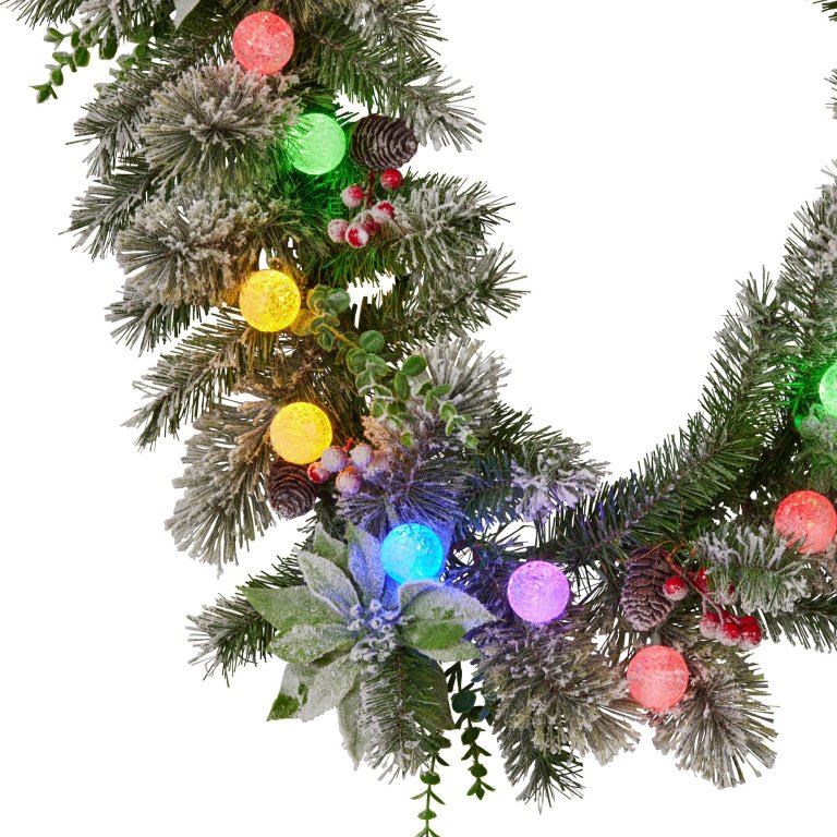 swishmas 274cm snowy crown pine pre lit multicolour christmas garland