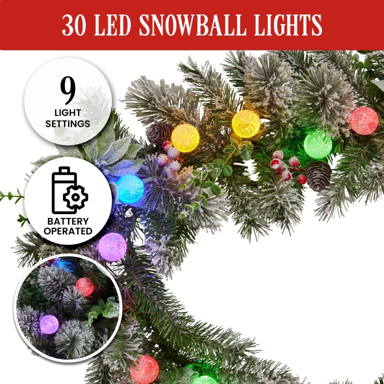 swishmas 274cm snowy crown pine pre lit multicolour christmas garland