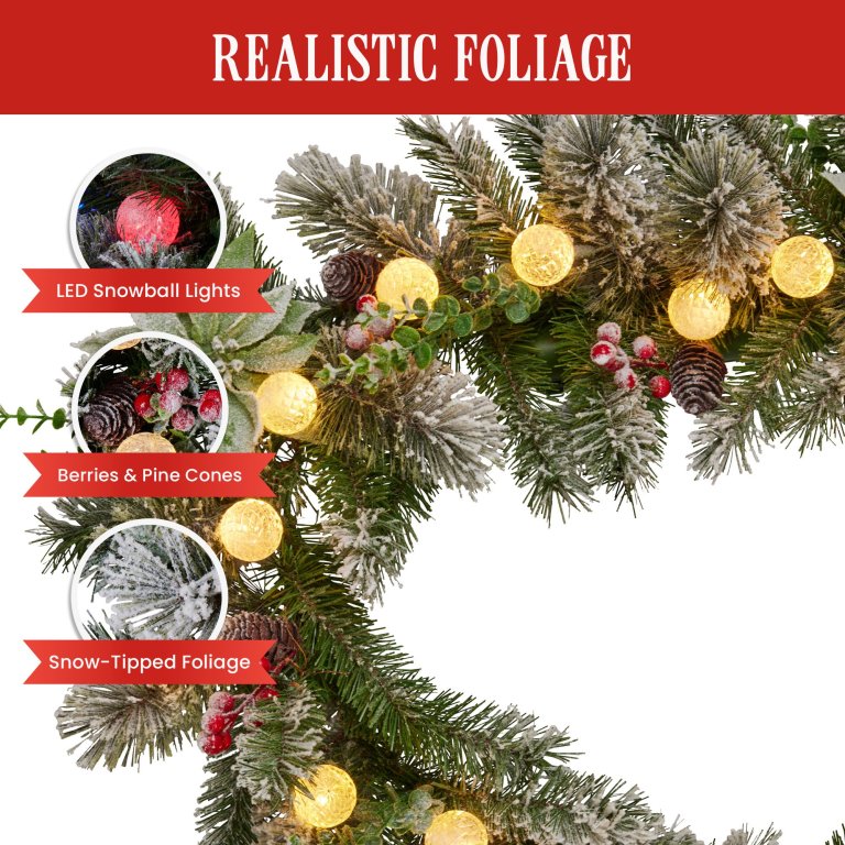 swishmas 274cm snowy crown pine pre lit multicolour christmas garland