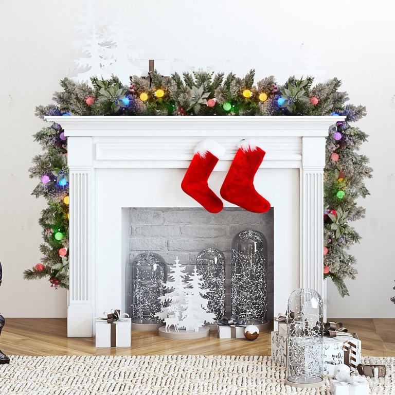 swishmas 274cm snowy crown pine pre lit multicolour christmas garland