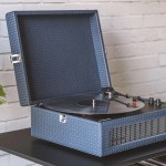 crosley voyager bluetooth portable turntable + bundled crosley record storage display stand navy
