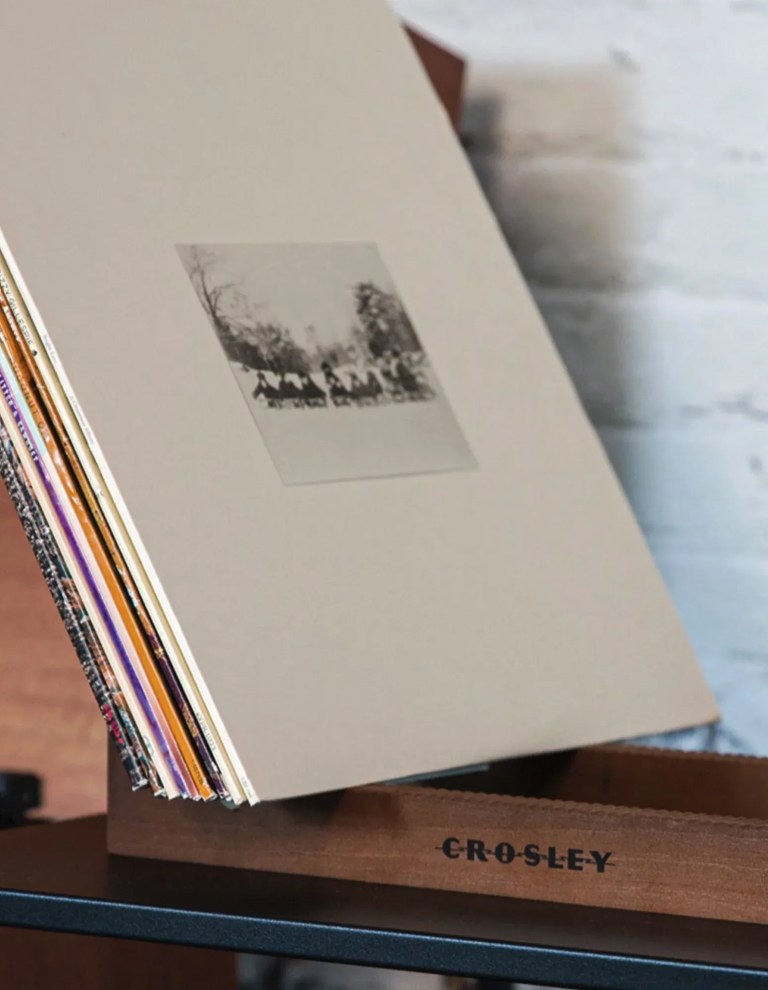 crosley voyager bluetooth portable turntable + bundled crosley record storage display stand navy