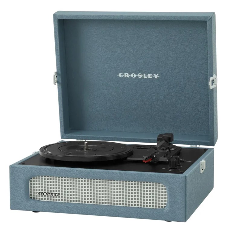 crosley voyager bluetooth portable turntable + entertainment stand bundle washed blue crosley voyager bluetooth portable turntable + entertainment stand bundle washed blue