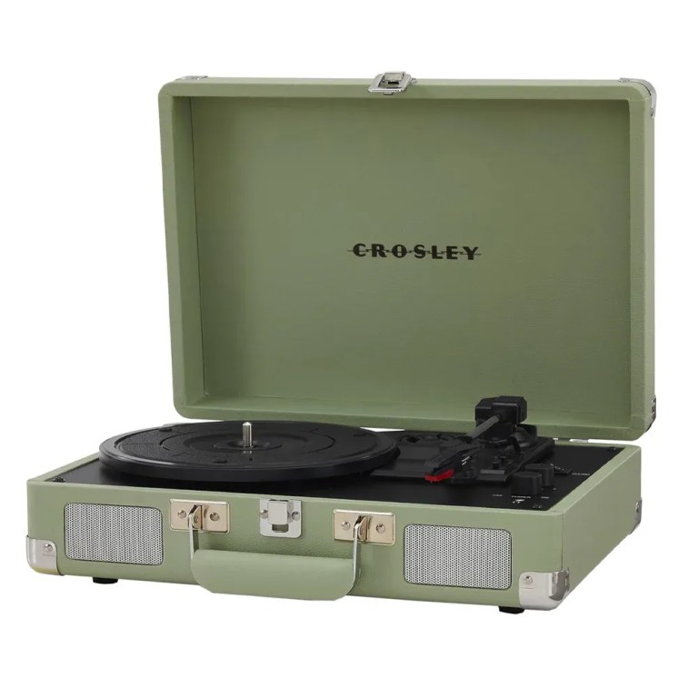 crosley cruiser bluetooth portable turntable mint + bundled crosley record storage crate