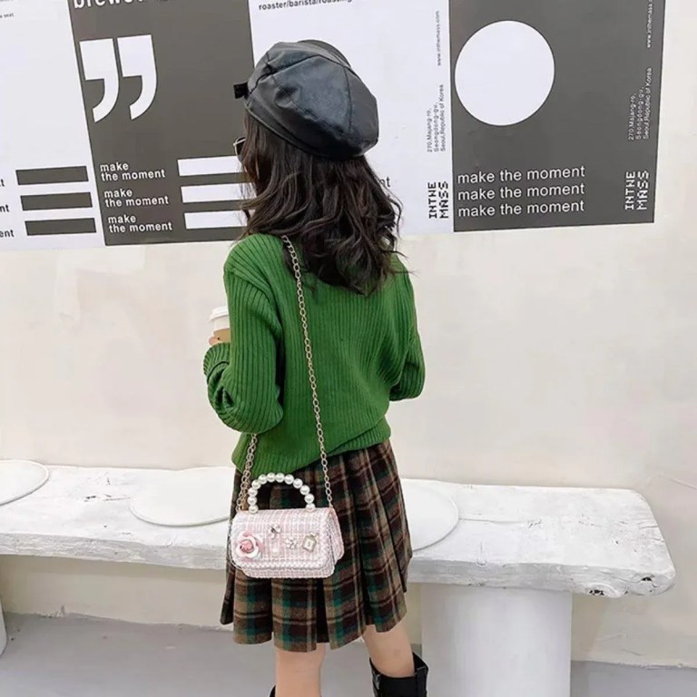 girls small square princess handbag chain shoulder bag messenger bag green