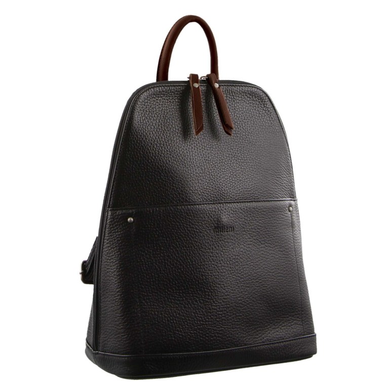 milleni ladies genuine italian leather backpack bag twin zip black/chestnut milleni ladies genuine italian leather backpack bag twin zip black/chestnut