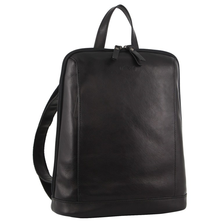 milleni ladies nappa leather bag twin zip backpack w/ zipped pocket black