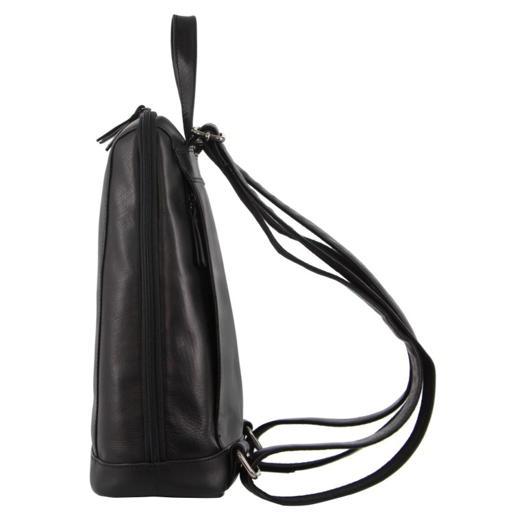 milleni ladies nappa leather bag twin zip backpack w/ zipped pocket black