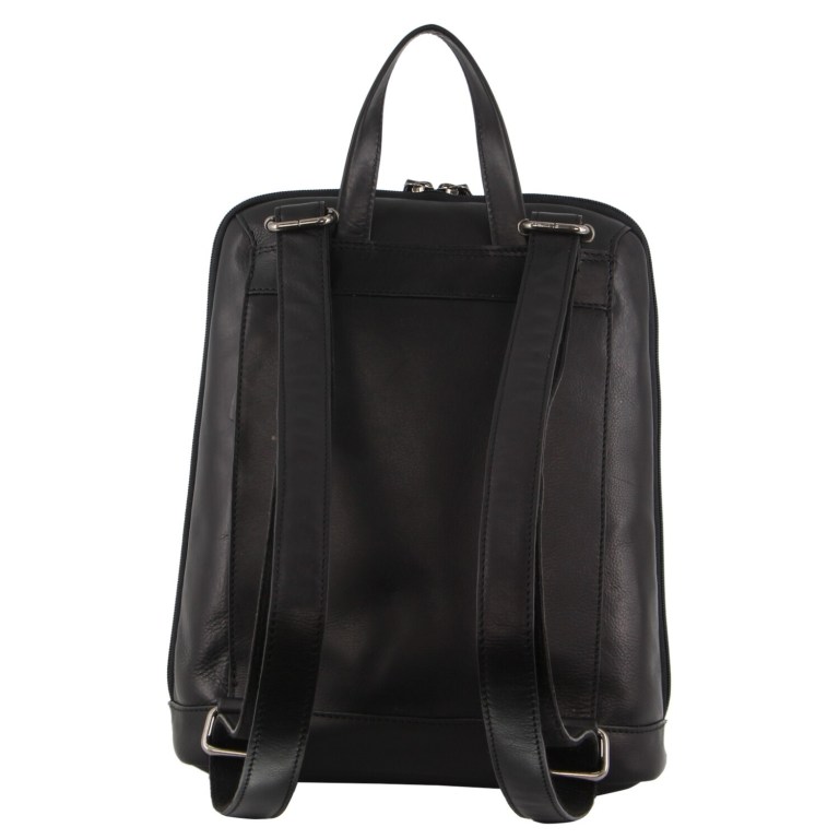milleni ladies nappa leather bag twin zip backpack w/ zipped pocket black
