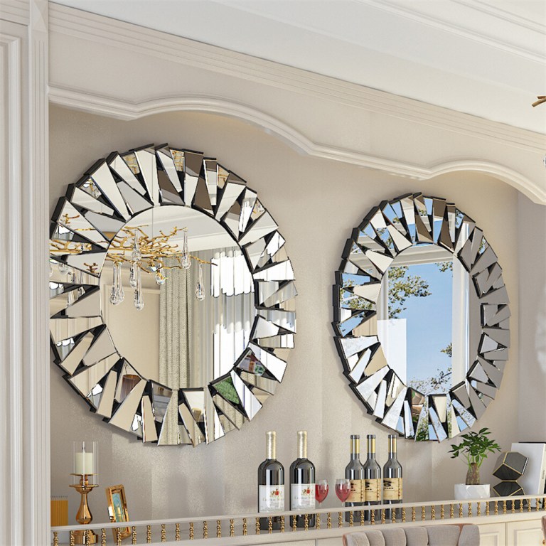 silver sunburst round wall mirror