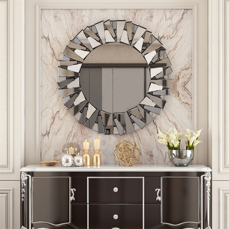 silver sunburst round wall mirror