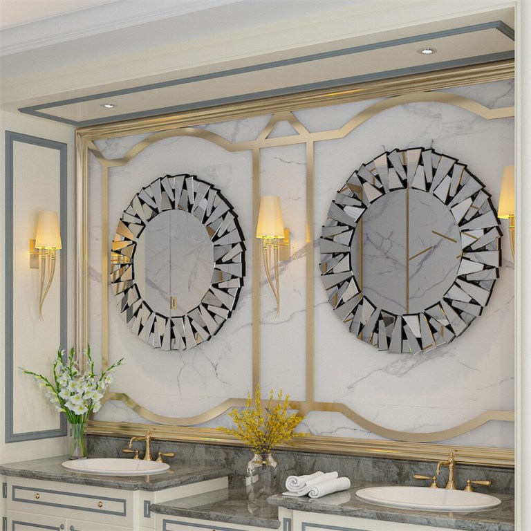 silver sunburst round wall mirror