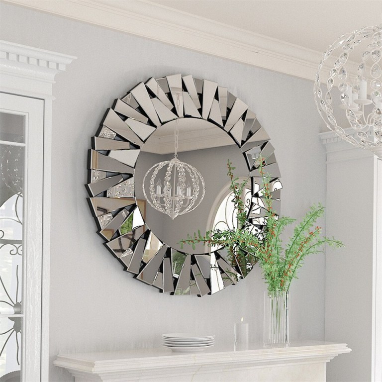 silver sunburst round wall mirror