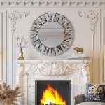 silver sunburst round wall mirror
