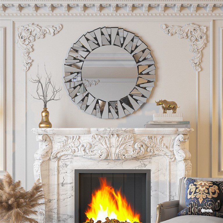 silver sunburst round wall mirror