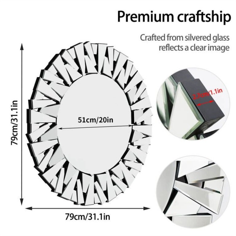 silver sunburst round wall mirror