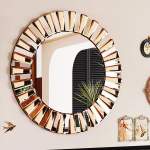 p&p silver and tawny round sunburst mirror with beveled glass, decorative wall accent