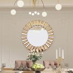 p&p silver and tawny round sunburst mirror with beveled glass, decorative wall accent