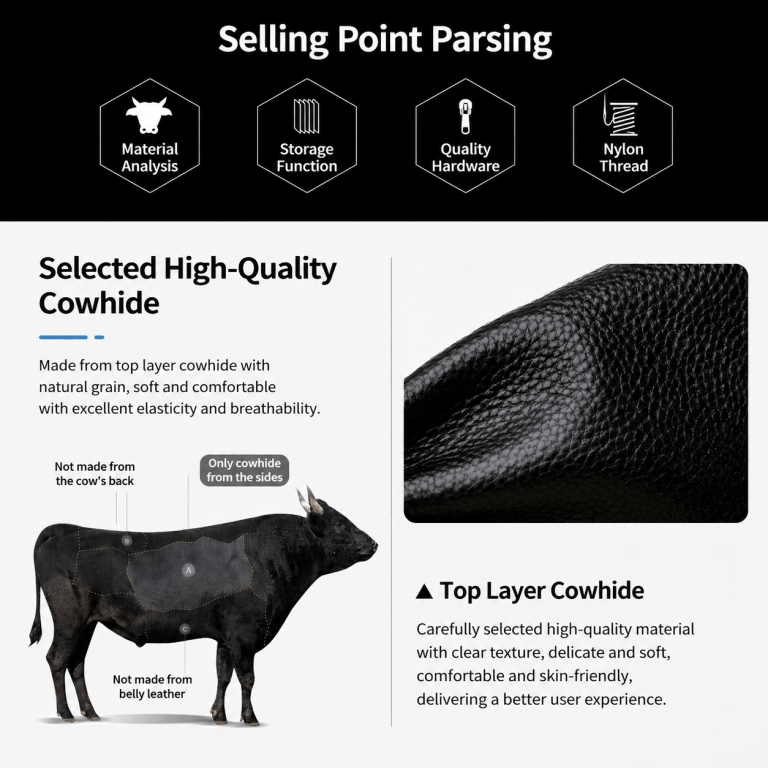 black stylish genuine leather crescent shape shoulder bag for women – compact grained cowhide adjustable crossbody handbag with spacious zipper compartment and leather puller, 28 x 18 x 9 cm