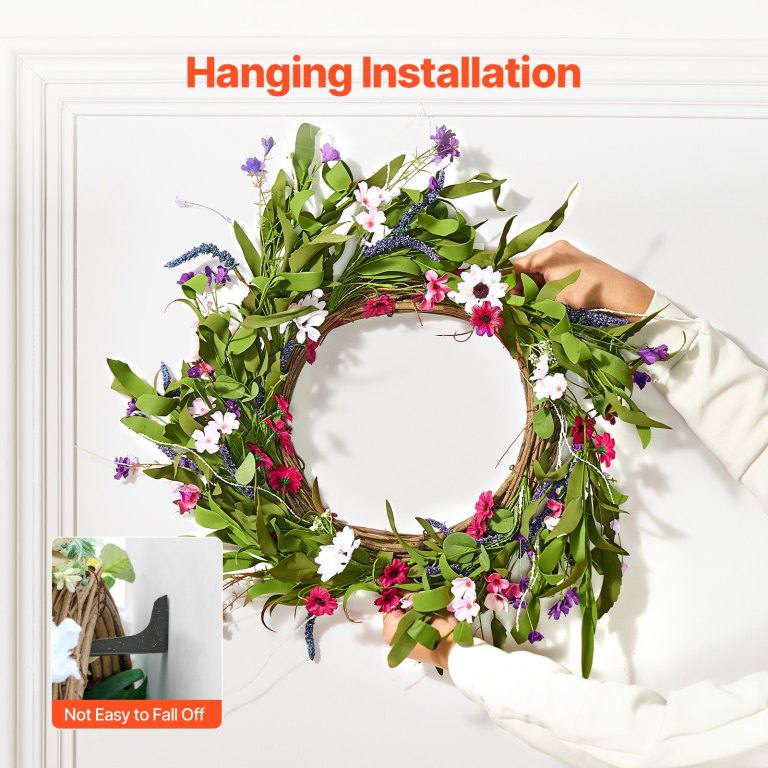artificial decorative wreath 55.88 cm pink green with daisies year round