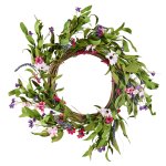 artificial decorative wreath 55.88 cm pink green with daisies year round