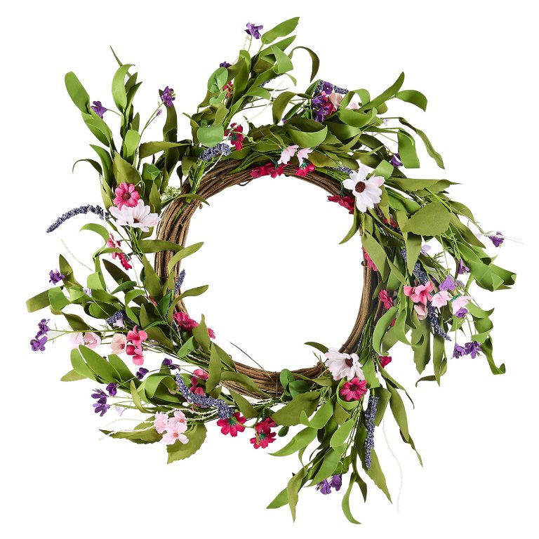 artificial decorative wreath 55.88 cm pink green with daisies year round