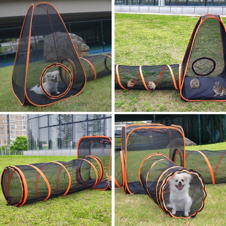 6 in1 outdoor portable pet cat playpen folding pop up mesh play tent tunnel house enclosures portable with storage bag for indoor and outdoor
