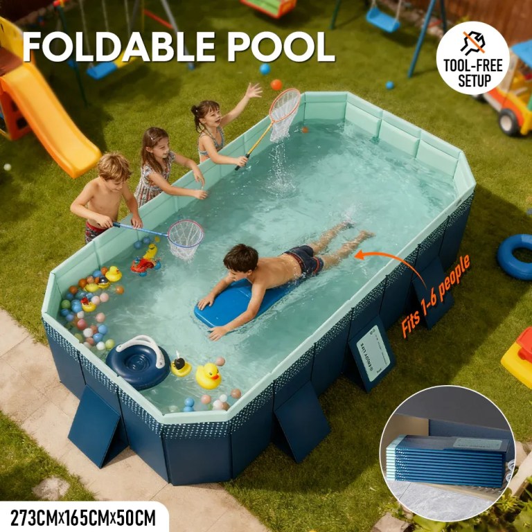 2.6m foldable pool pvc non inflatable large rectangle pool holding up to 6 people hard thickened paddling pool easy collapsible and drainage 260×165×55cm