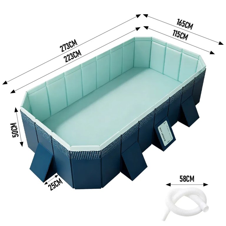 2.6m foldable pool pvc non inflatable large rectangle pool holding up to 6 people hard thickened paddling pool easy collapsible and drainage 260×165×55cm