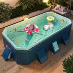 2.6m foldable pool pvc non inflatable large rectangle pool holding up to 6 people hard thickened paddling pool easy collapsible and drainage 260×165×55cm