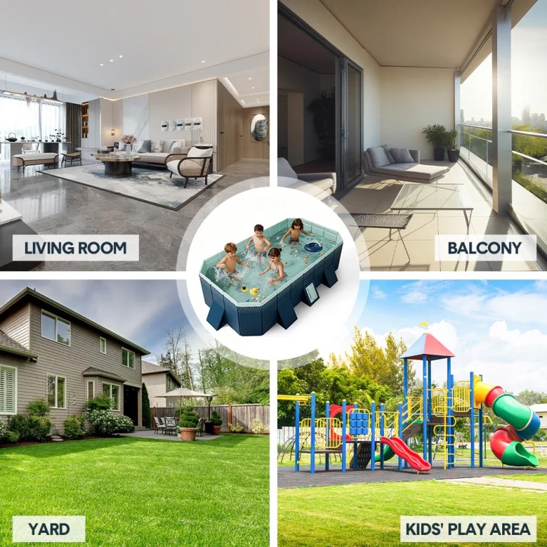 2.6m foldable pool pvc non inflatable large rectangle pool holding up to 6 people hard thickened paddling pool easy collapsible and drainage 260×165×55cm