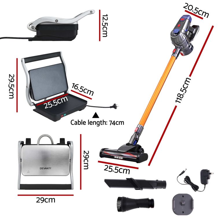 devanti k7 cordless stick vacuum cleaner plus sandwich maker panini press devanti k7 cordless stick vacuum cleaner plus sandwich maker panini press