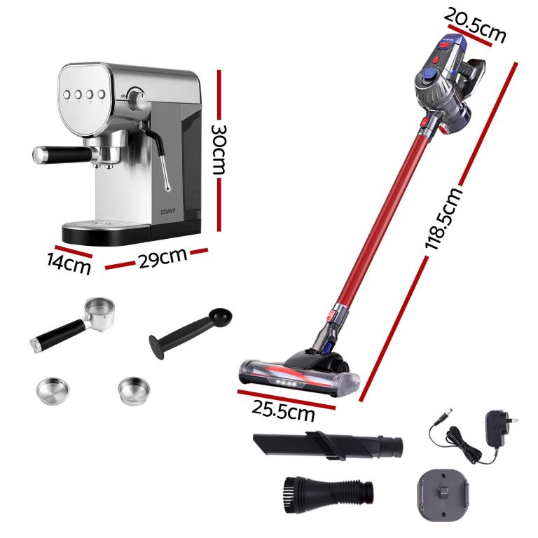 devanti k7 cordless stick vacuum cleaner plus coffee maker machine espresso