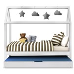 artiss bed frame wooden trundle daybed kids house frame white holy