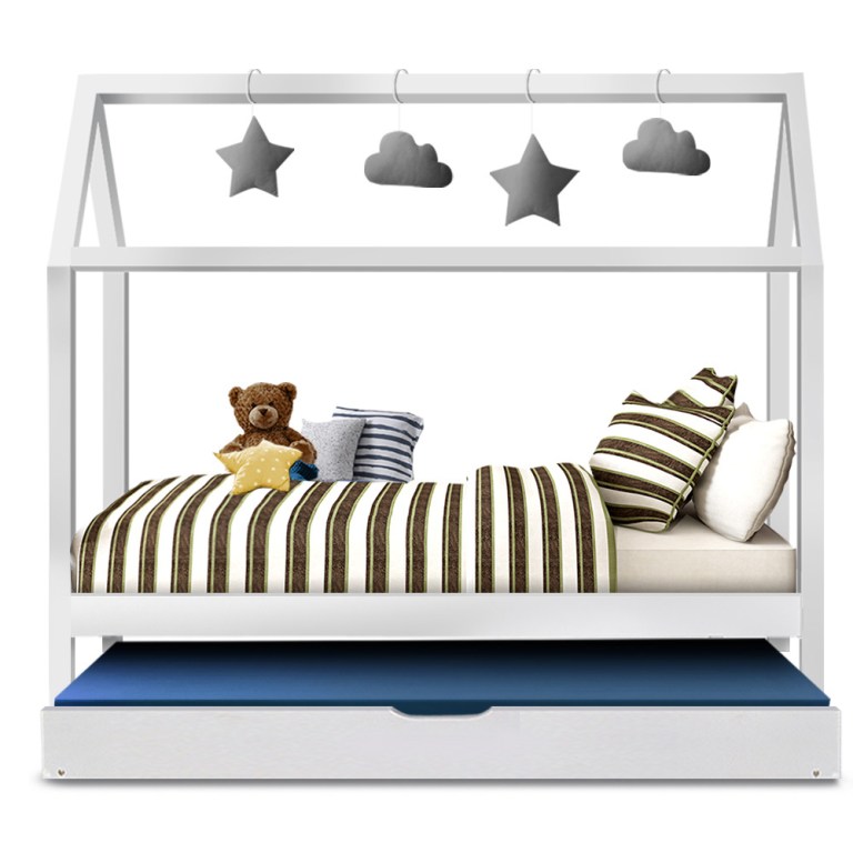 artiss bed frame wooden trundle daybed kids house frame white holy