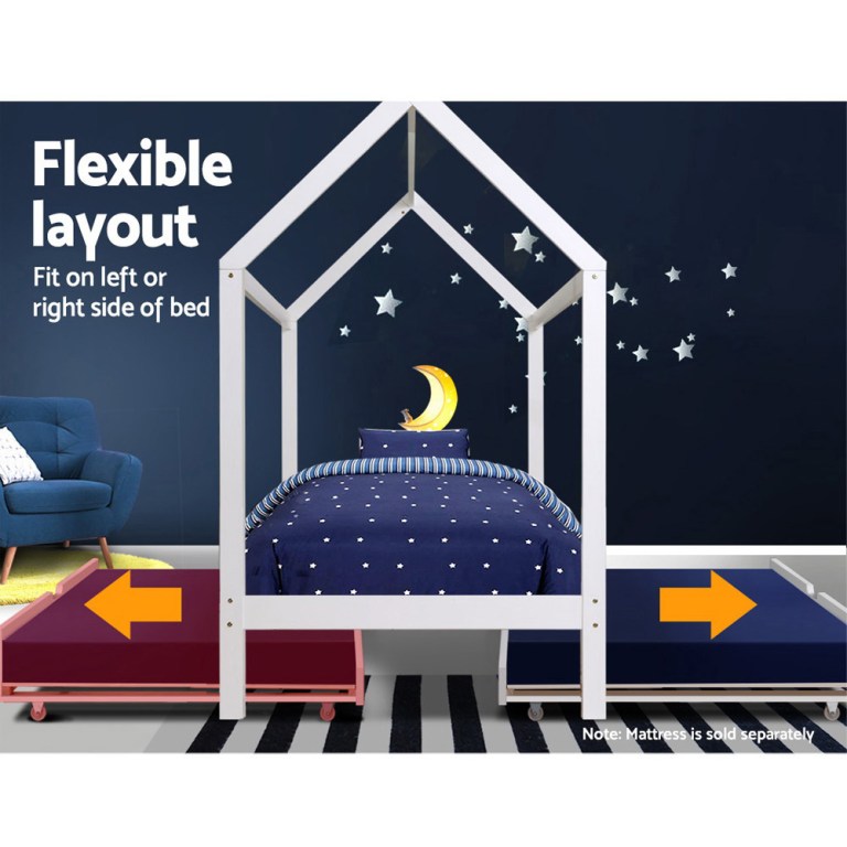 artiss bed frame wooden trundle daybed kids house frame white holy