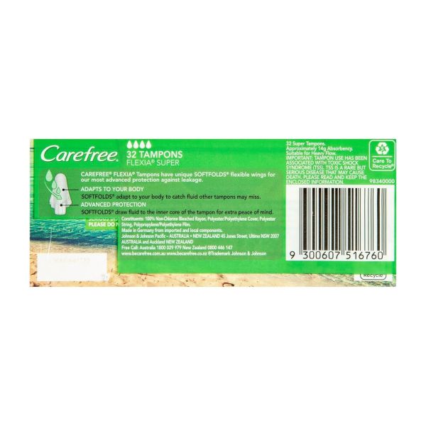 carefree flexia super tampons 32pk x2