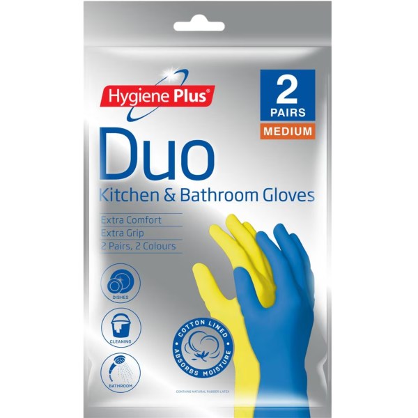 hygiene plus duo kitchen and bathroom gloves 2pk (medium) x4 hygiene plus duo kitchen and bathroom gloves 2pk (medium) x4