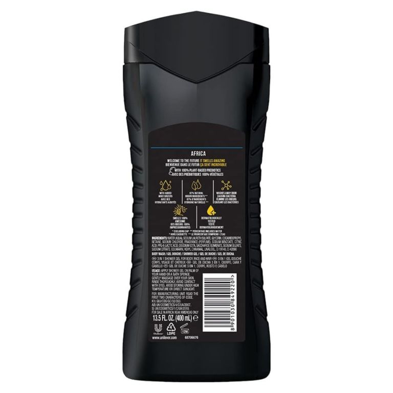 axe 400ml africa 3in1 body face hair wash x2