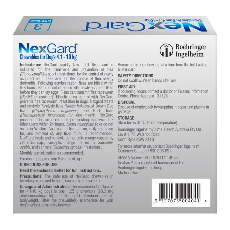 nexgard medium dogs 4.1 10kg blue 3pk