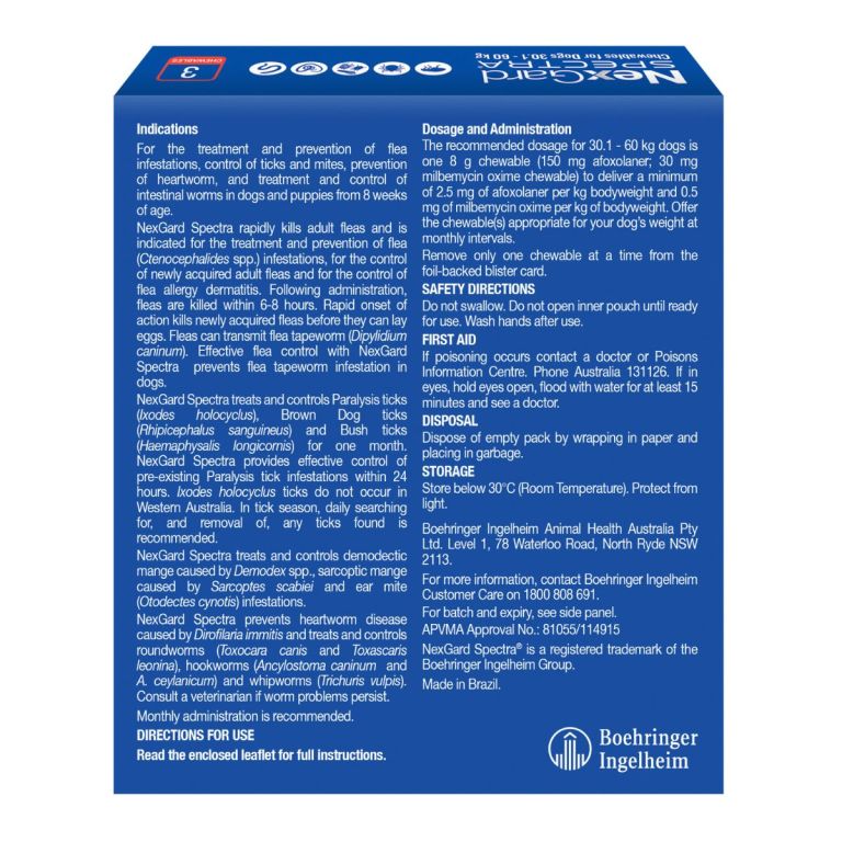 nexgard spectra dogs 30.1 60kg 3pk