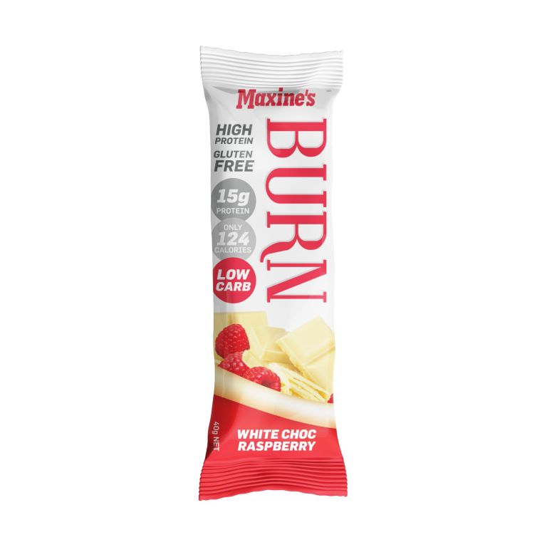 maxines burn white choc raspberry bar 12x40g x2 maxines burn white choc raspberry bar 12x40g x2