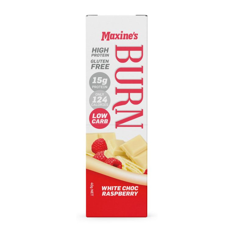 maxines burn white choc raspberry bar 12x40g maxines burn white choc raspberry bar 12x40g