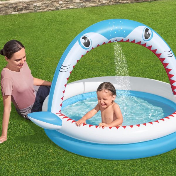 bestway 1.63m x 1.27m x 92cm sharktastic sprinkler play pool bestway 1.63m x 1.27m x 92cm sharktastic sprinkler play pool