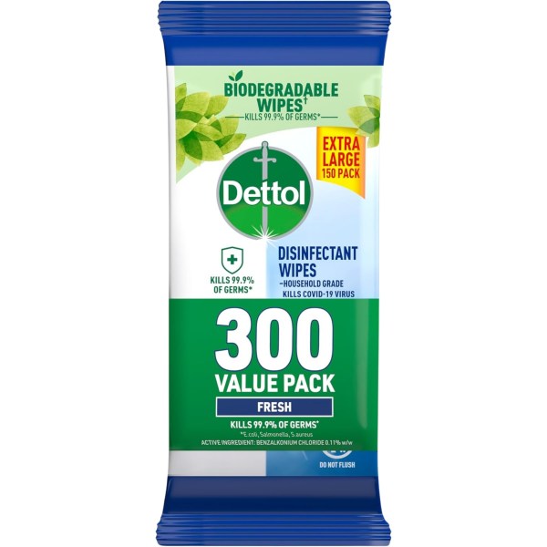 dettol 600 x disinfectant wipes fresh (300's x 2) dettol 600 x disinfectant wipes fresh (300's x 2)