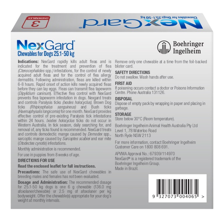 nexgard xlarge dogs 25.1 50kg red 6pk nexgard xlarge dogs 25.1 50kg red 6pk