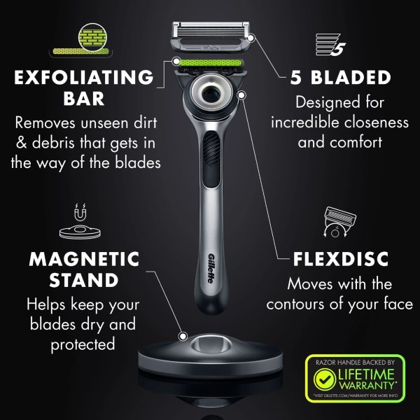 gillette labs razor handle +2 cartridges & magnetic stand gillette labs razor handle +2 cartridges & magnetic stand
