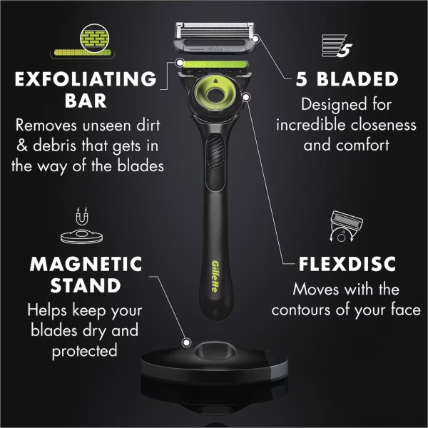 gillette p cummins labs razor handle +2 cartridges & magnetic stand