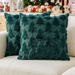 jingle jollys christmas tree pillow covers 2 packs cushion covers soft faux fur jacquard throw pillow covers 45 x 45cm green