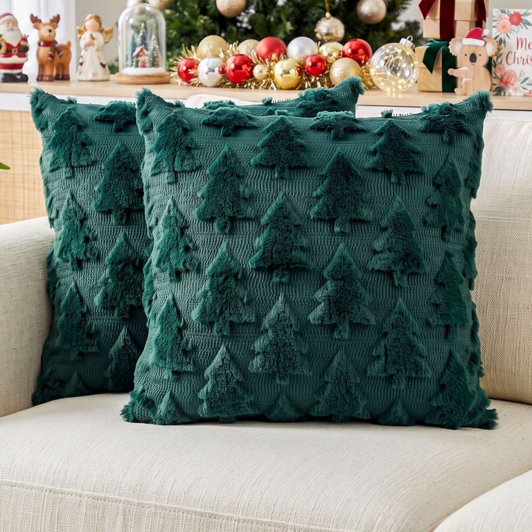 jingle jollys christmas tree pillow covers 2 packs cushion covers soft faux fur jacquard throw pillow covers 45 x 45cm green